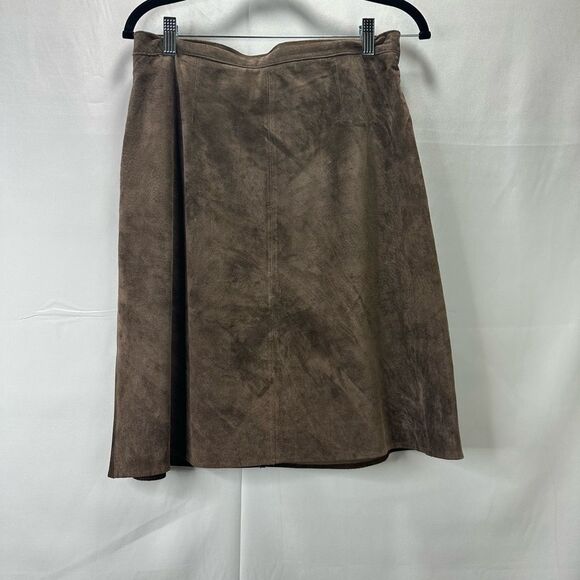Stan Herman Vintage Brown Suede Leather Midi Skirt Size 12 - Picture 2 of 9